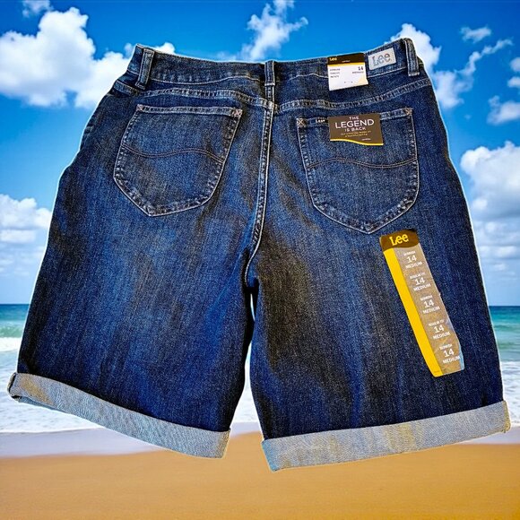 LEE Jeans Bermuda Shorts Blue Denim Mid-Rise Infnity Womens 14 New - Picture 4 of 12